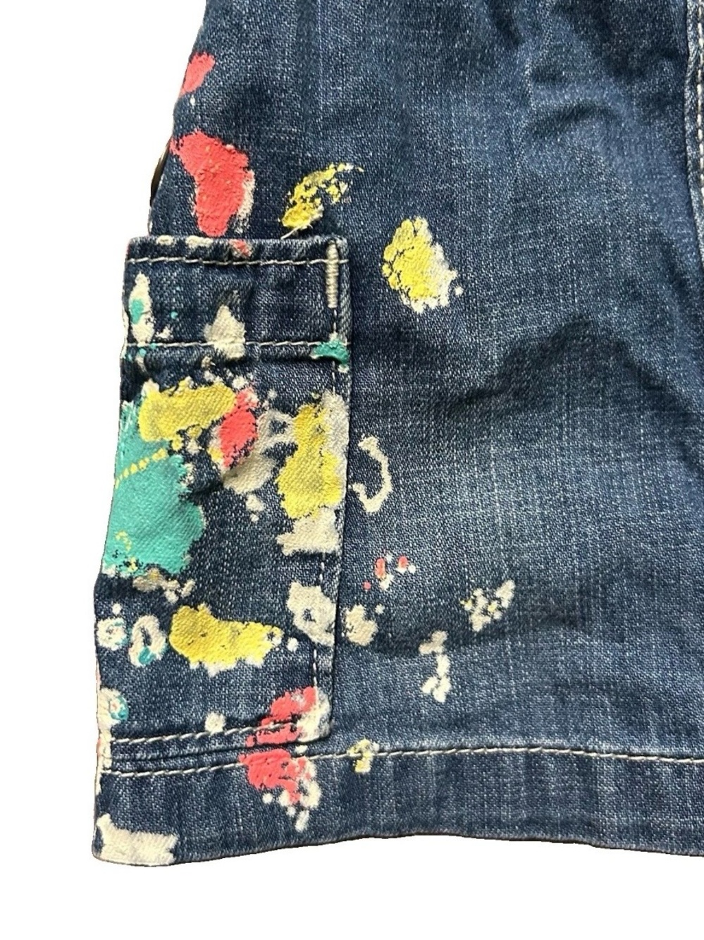 Baby Girl Gymboree Denim Overalls Dress Splatter Paint Size 3-6 Months - Picture 2 of 4